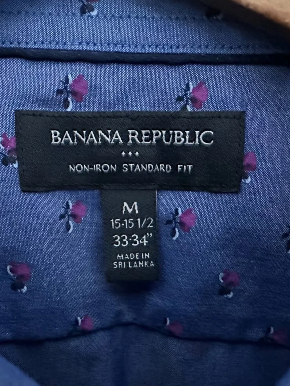 Banana Republic Dress Shirt Mens Medium Blue Floral Non-Iron Button Long Sleeve